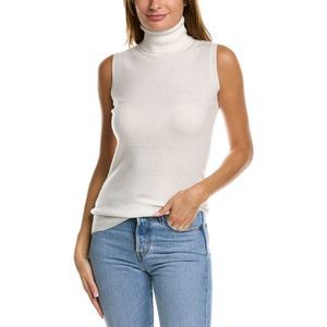 Incashmere Womens Turtleneck Cashmere Sweater Vest, White